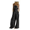 thumbnail image 1 of Wycnly Womens Jumpsuits Beach Button Wide Leg Loose Bag Linen Strap Long Jumpsuits Trendy Polka Dot Print Square Neck Sleeveless Maxi Summer Rompers Black xxl, 1 of 3