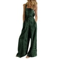 thumbnail image 1 of Wycnly Womens Jumpsuits Beach Button Wide Leg Loose Bag Linen Strap Long Jumpsuits Trendy Polka Dot Print Square Neck Sleeveless Maxi Summer Rompers Green xxl, 1 of 3