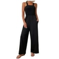 thumbnail image 1 of Wycnly Womens Jumpsuits Business Elastic Waist Wide Leg Strap Long Jumpsuits Overalls Trendy Solid Square Neck Sleeveless Maxi Summer Rompers Black m, 1 of 6