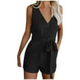thumbnail image 1 of Wycnly Womens Jumpsuits Casual Button Down Pocket Tank Short Jumpsuit with Belt Trendy Plain V-Neck Sleeveless Mini Summer Rompers Black xxxl, 1 of 5