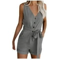thumbnail image 1 of Wycnly Womens Jumpsuits Casual Button Down Pocket Tank Short Jumpsuit with Belt Trendy Plain V-Neck Sleeveless Mini Summer Rompers Gray xxxxxl, 1 of 7