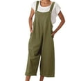 thumbnail image 1 of Wycnly Womens Jumpsuits Cotton Linen Plus Size Wide Leg Pocket Strap Long Jumpsuits Overalls Casual Solid Square Neck Sleeveless Maxi Summer Rompers Army Green s, 1 of 6