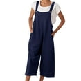 thumbnail image 1 of Wycnly Womens Jumpsuits Cotton Linen Plus Size Wide Leg Pocket Strap Long Jumpsuits Overalls Casual Solid Square Neck Sleeveless Maxi Summer Rompers Dark Blue xxl, 1 of 6