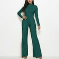 thumbnail image 1 of Wycnly Womens Jumpsuits Fall Elegant Flared Leg Empire Waist Ladies Long Jumpsuits Trendy Solid Half High Neck Long Sleeve Maxi Rompers for Women, 1 of 7
