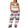 thumbnail image 1 of Wycnly Womens Jumpsuits Fashion Plus Size Wide Leg Pocket Strap Maxi Jumpsuits Overalls Trendy Striped Print V-Neck Sleeveless Long Summer Rompers Multicolor xxxl, 1 of 5