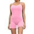 thumbnail image 1 of Wycnly Womens Jumpsuits Knitted Ribbed Slim One Piece Sports Strap Short Overalls Jumpsuits Trendy Solid V-Neck Sleeveless Mini Summer Rompers Pink l, 1 of 5