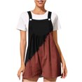 thumbnail image 1 of Wycnly Womens Jumpsuits Loose Casual Linen Pleated Swing Wide Leg Strap Short Jumpsuits Trendy Color Patchwork Square Neck Sleeveless Mini Summer Rompers Coffee xxl, 1 of 4