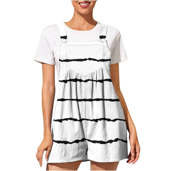 Wycnly Womens Jumpsuits Loose Smocked Swing Wide Leg Vintage Strap Mini Jumpsuits Overalls Trendy Leopard Print Square Neck Sleeveless Short Summer Rompers White m