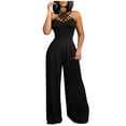 thumbnail image 1 of Wycnly Womens Jumpsuits Party Club Sexy off Shoudler Elastic Waist Wide Leg Long Jumpsuits Trendy Solid Halter Sleeveless Maxi Summer Rompers Black xxl, 1 of 7