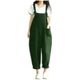 thumbnail image 1 of Wycnly Womens Jumpsuits Plus Size Casual Cotton Linen Loose Baggy Pocket Strap Jumpsuits Overalls Trendy Solid Square Neck Sleeveless Long Summer Rompers Green xxxl, 1 of 6