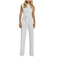 thumbnail image 1 of Wycnly Womens Jumpsuits Plus Size Empire Waist Business Long Jumpsuits Overalls Trendy Solid V-Neck Sleeveless Maxi Summer Rompers White l, 1 of 6