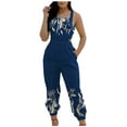 thumbnail image 1 of Wycnly Womens Jumpsuits Sexy Backless Club Elastic Waist Strap Maxi Jumpsuits Overalls Trendy Tie-Dye Print Square Neck Sleeveless Long Summer Rompers Navy xl, 1 of 7