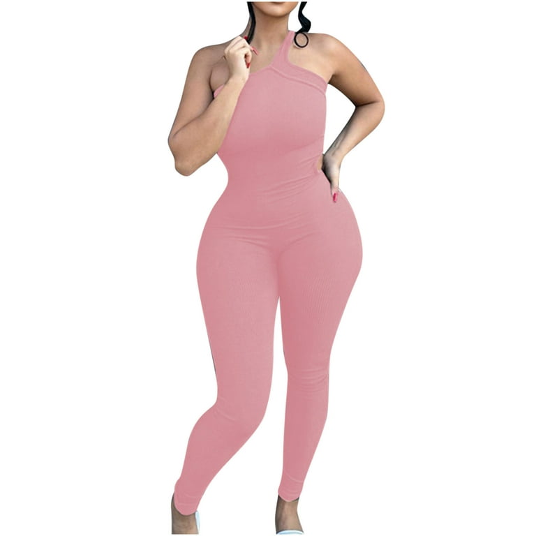 Elegant Plain Halter Other Sleeveless Pink Womens Jumpsuits (Women's  Jumpsuit)