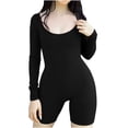 thumbnail image 1 of Wycnly Womens Jumpsuits Sexy Slim Tight Knitted Ribbed Workout Sports One Piece Jumpsuits Trendy Solid Round Neck Long Sleeve Short Summer Rompers Black m, 1 of 7