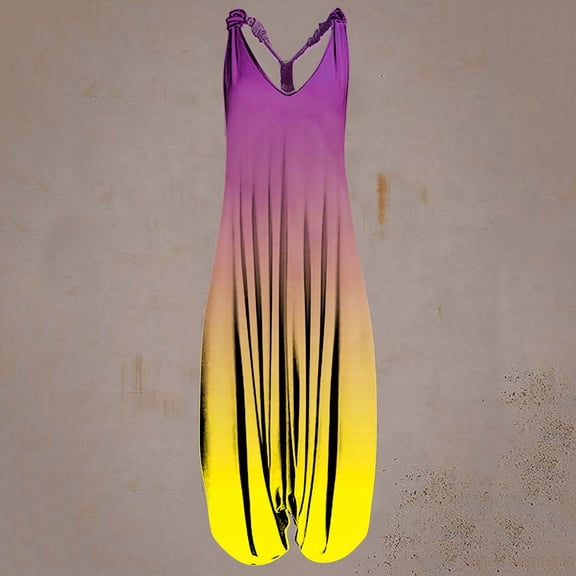 Wycnly Womens Jumpsuits Summer Beach Boho Loose Baggy Strap Ladies Dressy Casual Jumpsuits Overalls Trendy Butterfly Print V-Neck Sleeveless Long Rompers for Women