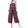 thumbnail image 1 of Wycnly Womens Jumpsuits Vintage Western Graphics Plus Size Pocket Strap Jumpsuits Trendy Striped Print Square Neck Sleeveless Long Summer Rompers Red xxxxl, 1 of 4