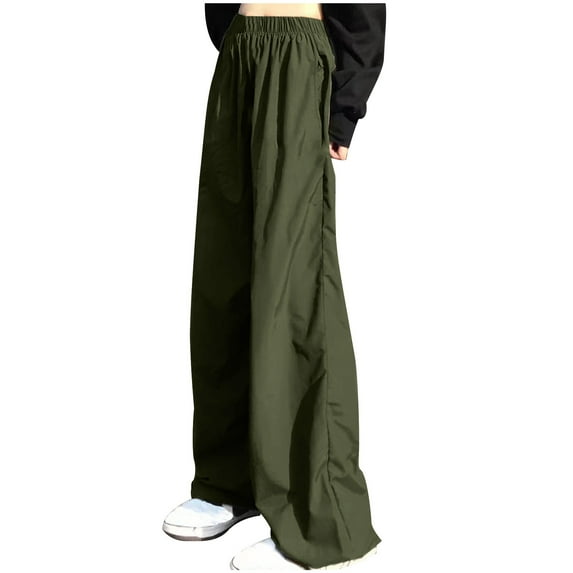 Wycnly Womens Pants Womens Wide Leg Trousers Casual Solid Elastic Waist Plus Size Lightweight Dress Pants Fashion Street Style Cargo Pants Fall