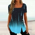 thumbnail image 1 of Wycnly Womens Shirts Casual Plus Size Irregular Button Hem Tunic Tops Summer Short Sleeve Square Neck Ladies Striped Print Tops and Blouses Blue XXXL, 1 of 5