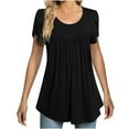 thumbnail image 1 of Wycnly Womens Shirts Comfy Lightweight Petal Sleeve Pleated Swing Tunic Tops Summer Short Sleeve Round Neck Ladies Solid Tops and Blouses Black s, 1 of 6