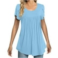 thumbnail image 1 of Wycnly Womens Shirts Comfy Lightweight Petal Sleeve Pleated Swing Tunic Tops Summer Short Sleeve Round Neck Ladies Solid Tops and Blouses Blue s, 1 of 6