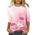 thumbnail image 1 of Wycnly Womens Shirts Fashion Loose Lightweight Comfort Pullover Tee Tops Summer 3/4 Sleeve Crewneck Ladies Butterfly Print Tops and Blouses Pink XXL, 1 of 5