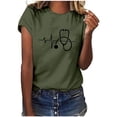 thumbnail image 1 of Wycnly Womens Shirts Round Neck Short Sleeve ECG Print Summer Cute Tops Nures's Day Ladies Loose Fit Graphics Cute Pullover Blouses Army Green s Clearance Under $5, 1 of 6