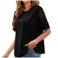 thumbnail image 1 of Wycnly Womens Shirts Sexy Lace Patchwork Lightweight Loose Chiffon Pullover Tops Summer Short Sleeve Round Neck Ladies Plain Tops and Blouses Black s, 1 of 4