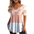 thumbnail image 1 of Wycnly Womens Shirts V-Neck Short Sleeve Color Patchwork Summer Cute Tops Sexy Hollowed Lightweight Pleated Swing Tunic Blouses Pink s Clearance Clothes, 1 of 7