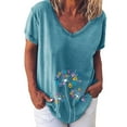 thumbnail image 1 of Wycnly Womens Shirts V-Neck Short Sleeve Dandelion Print Summer Cute Tops Lightweight Breathable Comfy Ladies Casual Pullover Blouses Blue xl Clearance Clothes, 1 of 4