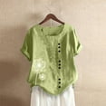 thumbnail image 1 of Wycnly Womens Summer Tops 2025 Summer Shirts Summer Tops for Women Fashion Dandelion Print Button up Plus Size Tshirts Ladies Girls Short Sleeve Cotton Linen Blouses, 1 of 4