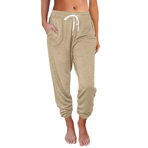 Wycnly Womens Sweatpants Casual Sweatpants for Women Elastic Waist Drawstring Breathable Sports Long Pants Leisure Solid Laides Pocket Workout Pants Trousers Fall