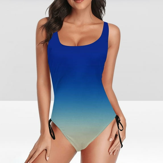 Wycnly Womens Swimsuits Bathing Suit for Women Bathing Suit One Piece Swimsuit Summer with Drawstring Beach Gradient Print Tummy Control Swimsuits Swimsuits for Women