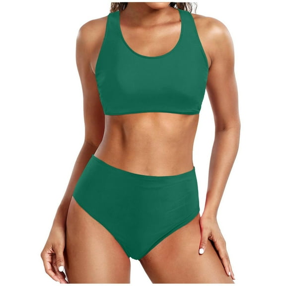 Wycnly Womens Swimsuits Bikini Swimsuits for Women Bikini Swimsuits Bikini Set Summer with Padded Ladies Solid High Waist Tank Swimsuit Women's Swimsuits