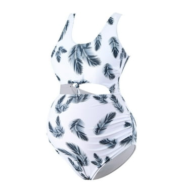 Wycnly Womens Swimsuits Clearance Monokini Swimsuit for Women Monokini Swimsuit Maternity Swimsuit Summer Fashion Feather Print Hollowed Pregnancy Swim Suit Bathing Suits