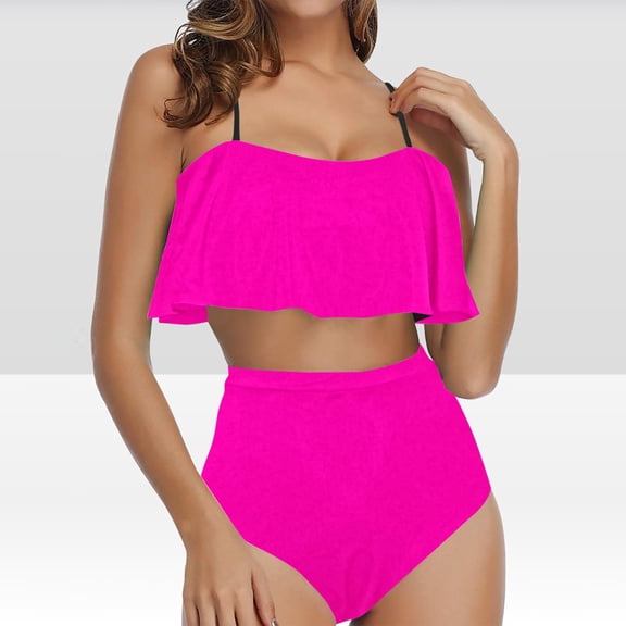 Wycnly Womens Swimsuits Tankini Swimsuits for Women Tankini Swimsuits Bikini Set Summer Ruffle Layer Trim High Waist Strap Bathing Suit Bathing Suit