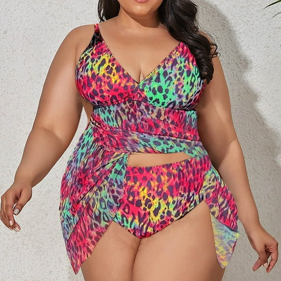 Wycnly Womens Swimsuits Two Piece Swimsuits for Women Two Piece Swimsuits Plus Size Swimsuits Summer Vintage Leopard Print High Waist Tummy Control Swim Suit Tankini