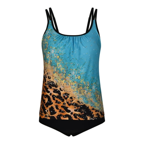 Wycnly Womens Swimsuits Modest Swimsuits for Women Modest Swimsuits Tankini Swimsuits Summer with High Waist Trunks Vintage Leopard Print Swim Suit Womens Swimsuits
