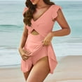 thumbnail image 1 of Wycnly Womens Swimsuits Swimdrss Swimsuit for Women Swimdrss Swimsuit One Piece Swimsuit Summer Ruffle Sleeve Hollowed Pleated Swing High Waist Tankini Swimwear Bathing Suits for Women, 1 of 7
