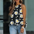 thumbnail image 1 of Wycnly Womens Tank Tops Beach Flowy Pleated Swing Ruffle Hem off Shoulder Strap Vest Summer Fashion Sunflower Print Halter Sleeveless Shirts Blouse Black m, 1 of 5