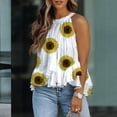 thumbnail image 1 of Wycnly Womens Tank Tops Beach Flowy Pleated Swing Ruffle Hem off Shoulder Strap Vest Summer Fashion Sunflower Print Halter Sleeveless Shirts Blouse White s, 1 of 5