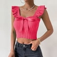 thumbnail image 1 of Wycnly Womens Tank Tops Casual Ruffle Sleeve Knitted Cotton Cropped Tops with Bow Summer Fashion Solid Square Neck Sleeveless Shirts Blouse Hot Pink m, 1 of 3