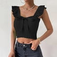 thumbnail image 1 of Wycnly Womens Tank Tops Casual Ruffle Sleeve Knitted Cotton Cropped Tops with Bow Summer Fashion Solid Square Neck Sleeveless Shirts Blouse Black s, 1 of 3