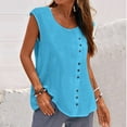 thumbnail image 1 of Wycnly Womens Tank Tops Casual Solid Button Down Loose Fit Cotton Linen Vest Tops Summer Fashion Plain Round Neck Sleeveless Shirts Blouse Light Blue s, 1 of 5