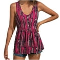 thumbnail image 1 of Wycnly Womens Tank Tops Elastic Waist Smocked Swing Tunic Vest Tops Summer Fashion Geometric Print V-Neck Sleeveless Shirts Blouse Red l, 1 of 4
