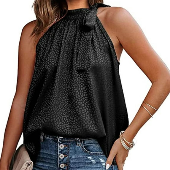 Wycnly Womens Tank Tops Lightweight Loose Flowy Swing off Shoulder Vest Tops Summer Fashion Leopard Print Halter Sleeveless Shirts Blouse Black XXL