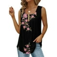 thumbnail image 1 of Wycnly Womens Tank Tops Loose Pleated Swing Lightweight Tunic Vest Tops Summer Fashion Floral Print Square Neck Sleeveless Shirts Blouse Black l, 1 of 5
