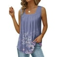 thumbnail image 1 of Wycnly Womens Tank Tops Loose Pleated Swing Lightweight Tunic Vest Tops Summer Fashion Floral Print Square Neck Sleeveless Shirts Blouse Dark Blue l, 1 of 5