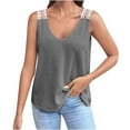 thumbnail image 1 of Wycnly Womens Tank Tops Sexy Lace Patchwork Knitted Ribbed Loose Fit Vest Tops Summer Fashion Solid V-Neck Sleeveless Shirts Blouse Gray m, 1 of 6