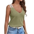 thumbnail image 1 of Wycnly Womens Tank Tops Sexy Lace Patchwork Knitted Ribbed Loose Fit Vest Tops Summer Fashion Solid V-Neck Sleeveless Shirts Blouse Green XXL, 1 of 5