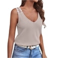 thumbnail image 1 of Wycnly Womens Tank Tops Sexy Lace Patchwork Knitted Ribbed Loose Fit Vest Tops Summer Fashion Solid V-Neck Sleeveless Shirts Blouse Pink s, 1 of 2